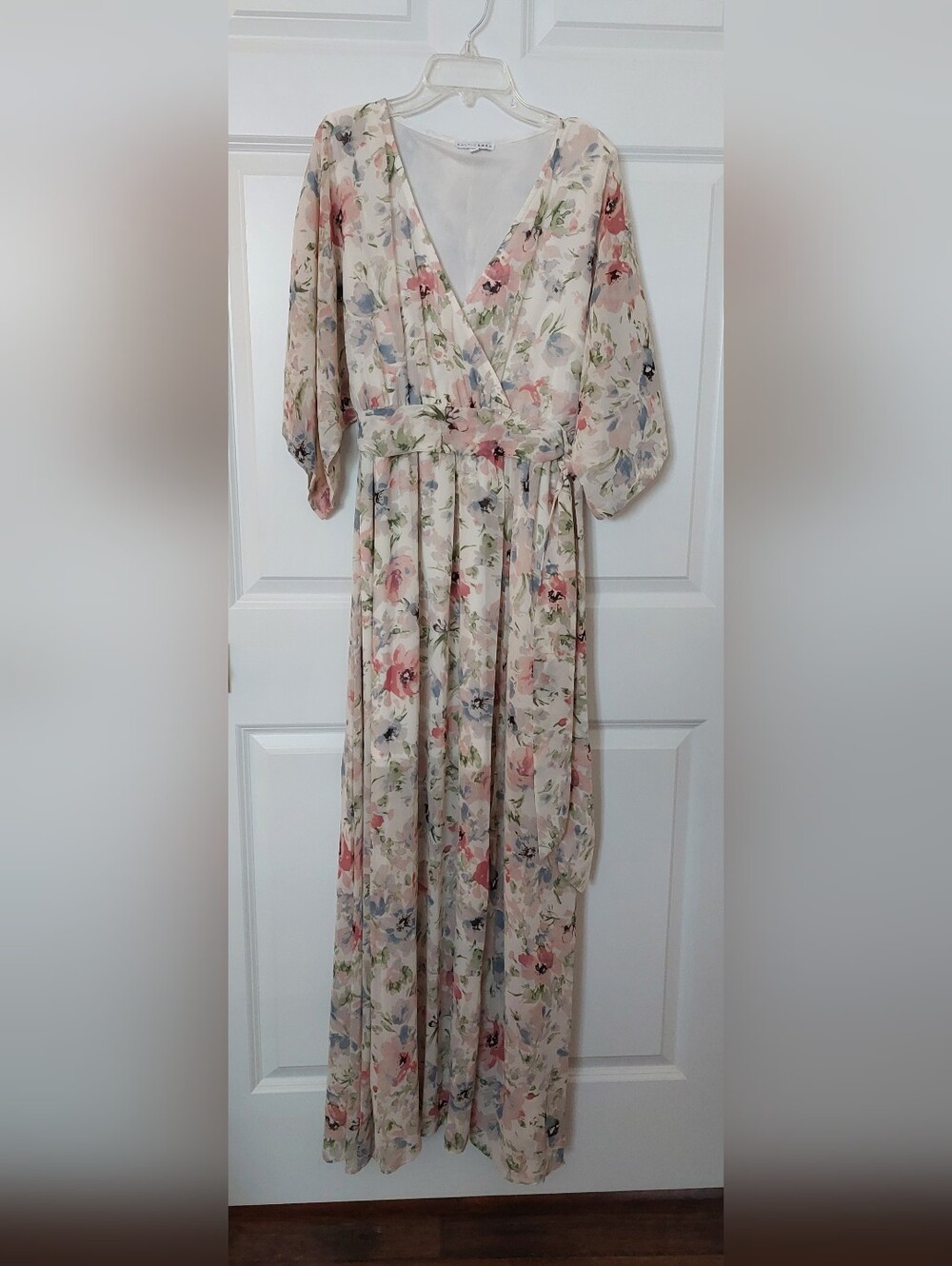 Flowy Baltic Born Floral Chiffon Maxi Dress Romantic Wrap Flutter Sleeve Size M